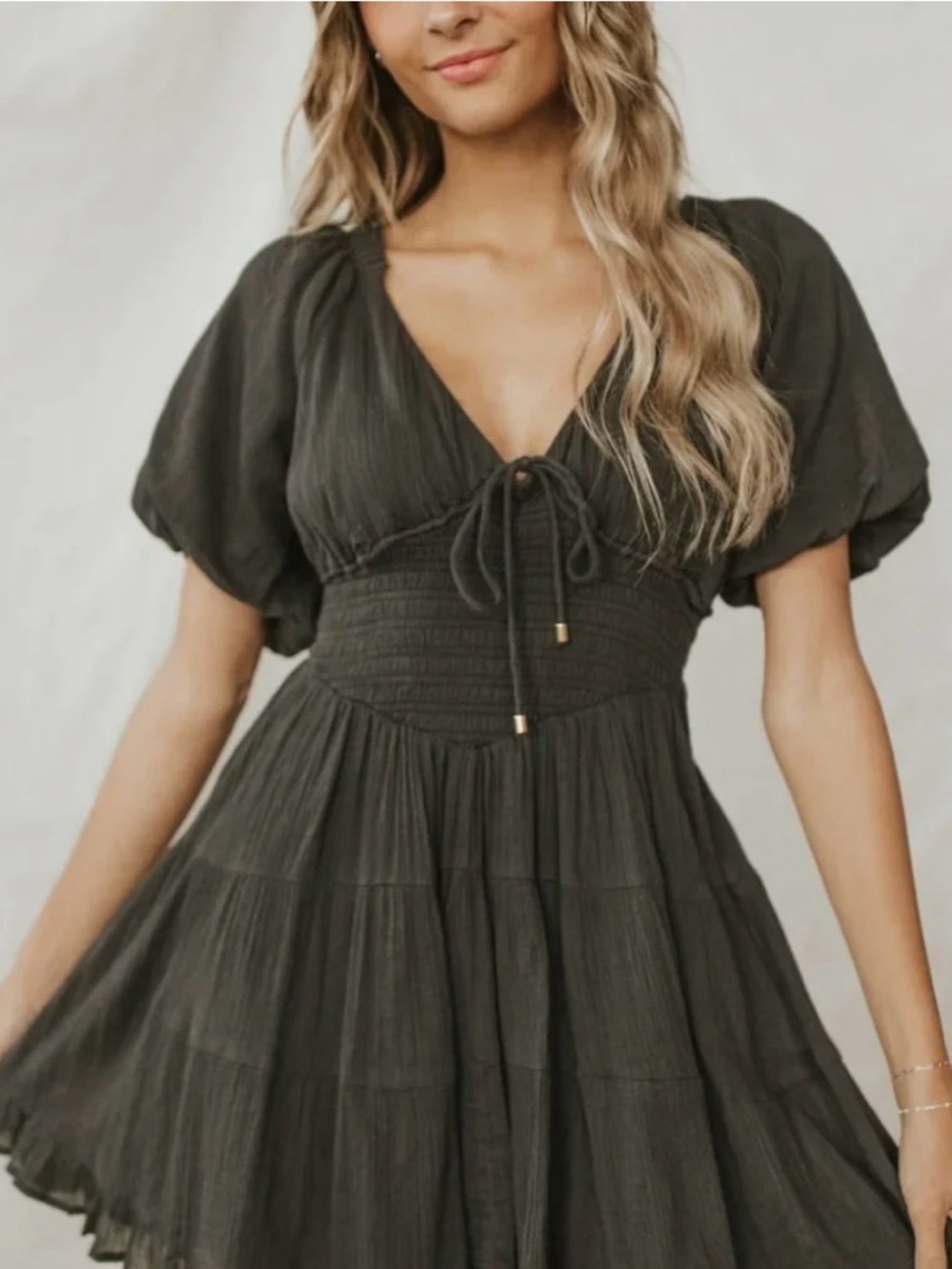 Free People Perfect Day Mini Dress in Washed Black with Open Back Size S